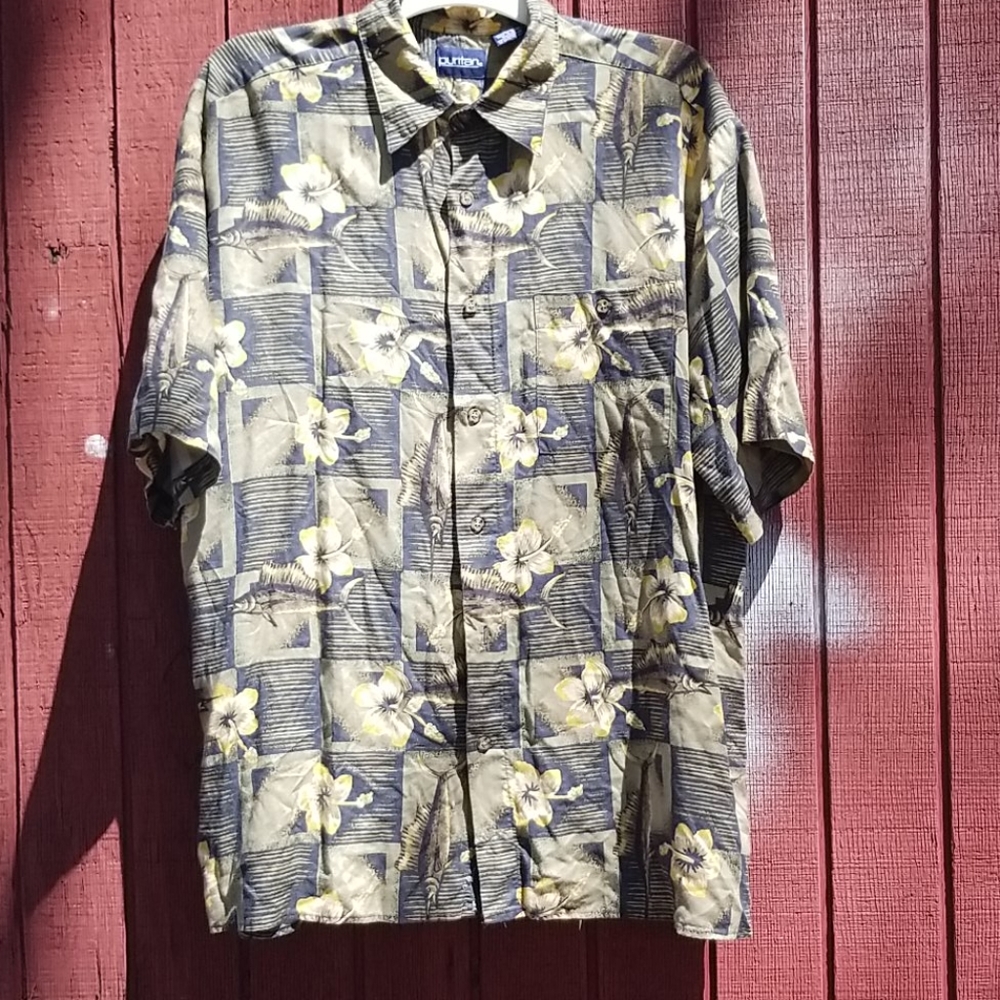 Vintage Hibiscus and Marlin Fishing Button Down - Picture 2 of 11